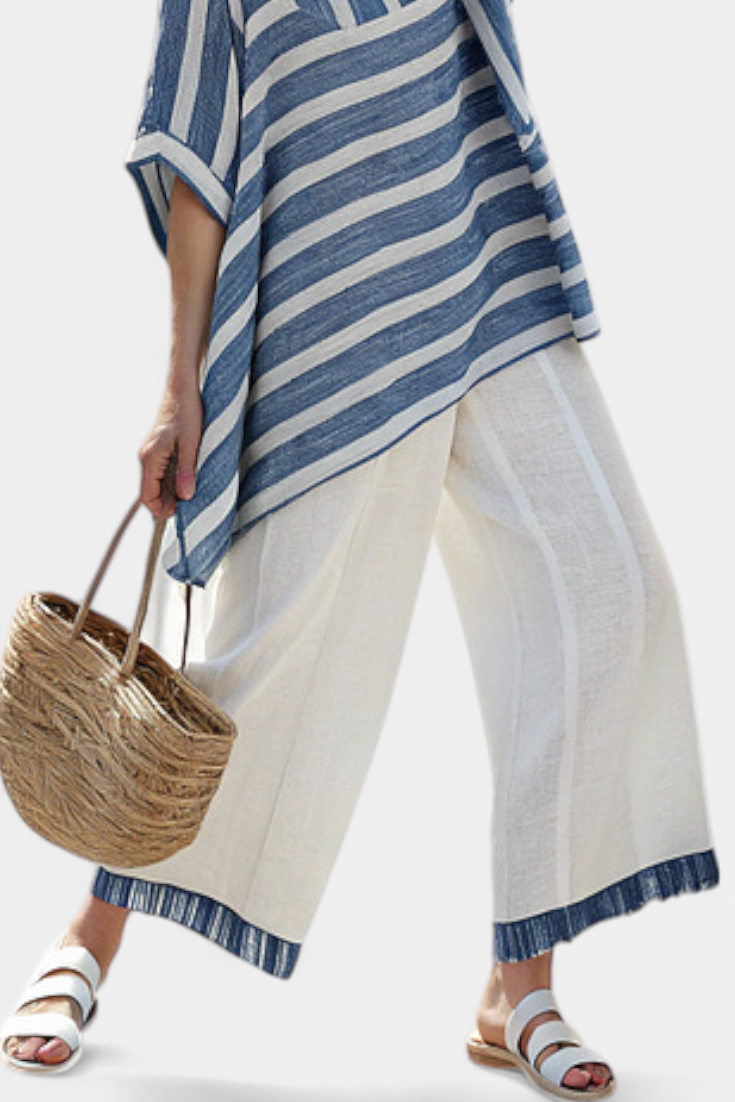 Corvielle | Top Blauw met Strepen en Broek met Details aan de Zoom