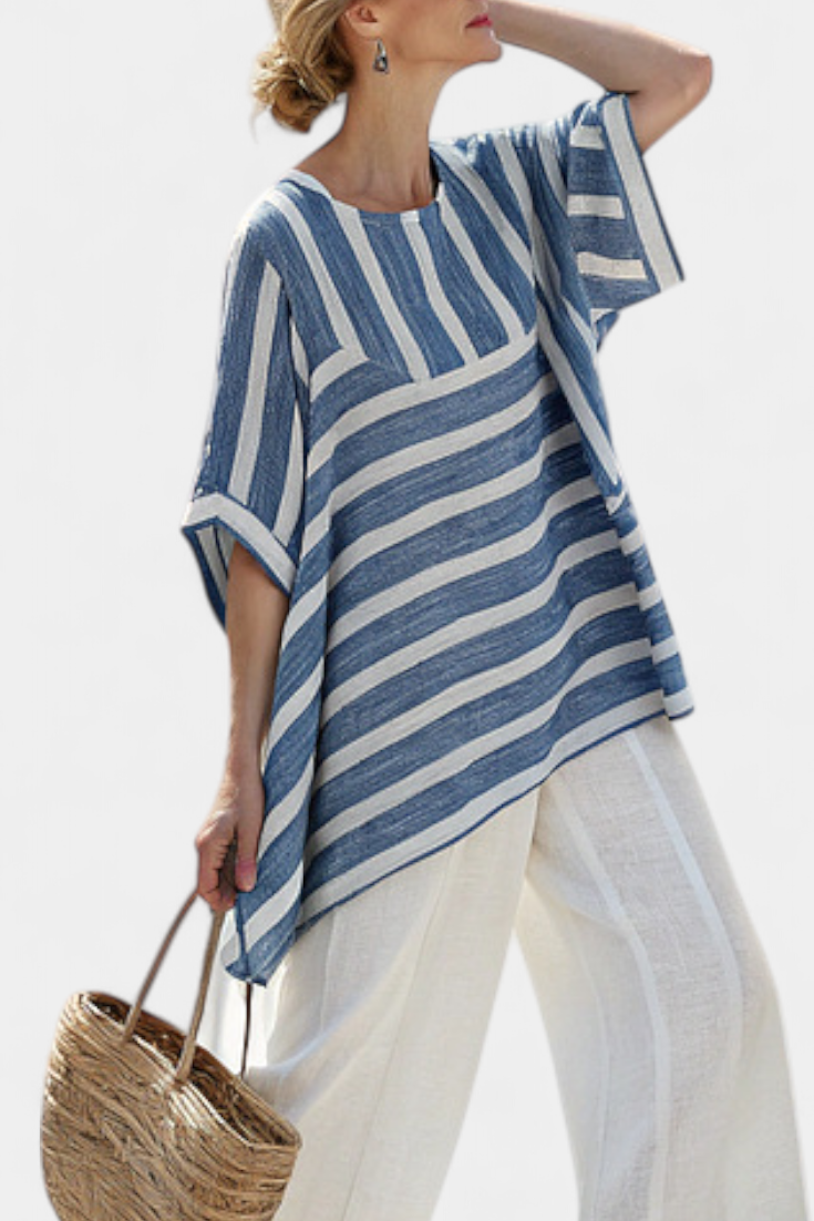 Corvielle | Top Blauw met Strepen en Broek met Details aan de Zoom
