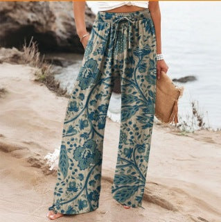Bloemige Wijde Pantalon Lichtgewicht Hoge Taille Comfort