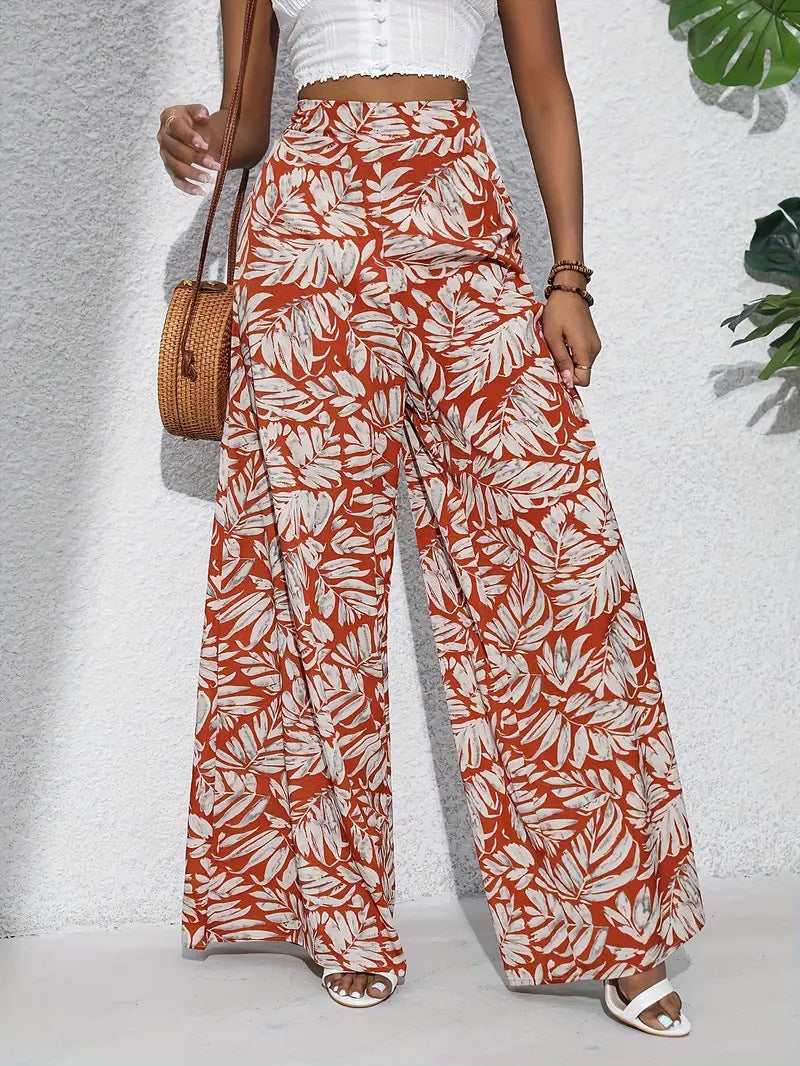Bloemen Wijde Pijpen Broek Lichtgewicht Hoge Taille