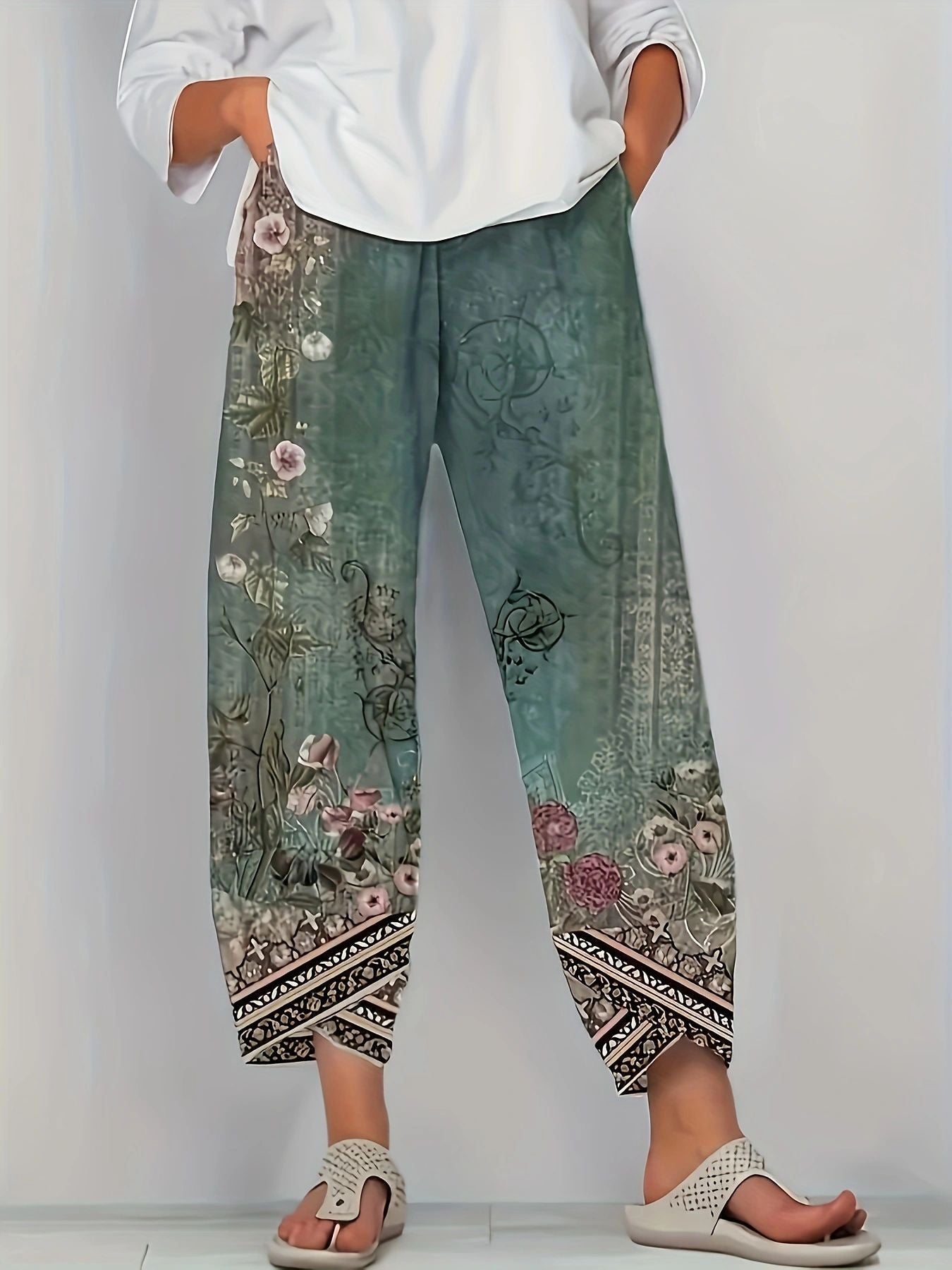 Ontspannen Pasvorm Vrouwen Bloemenprint Wijde Broek