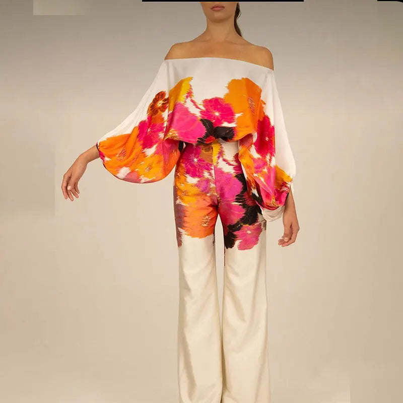 Golfprint Off-Shoulder Twee-Delige Set
