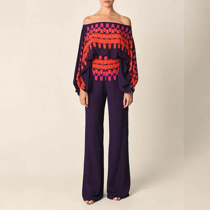 Golfprint Off-Shoulder Twee-Delige Set