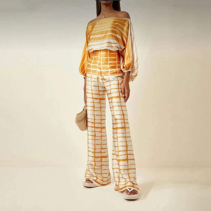 Golfprint Off-Shoulder Twee-Delige Set