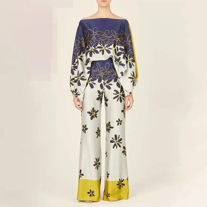 Golfprint Off-Shoulder Twee-Delige Set