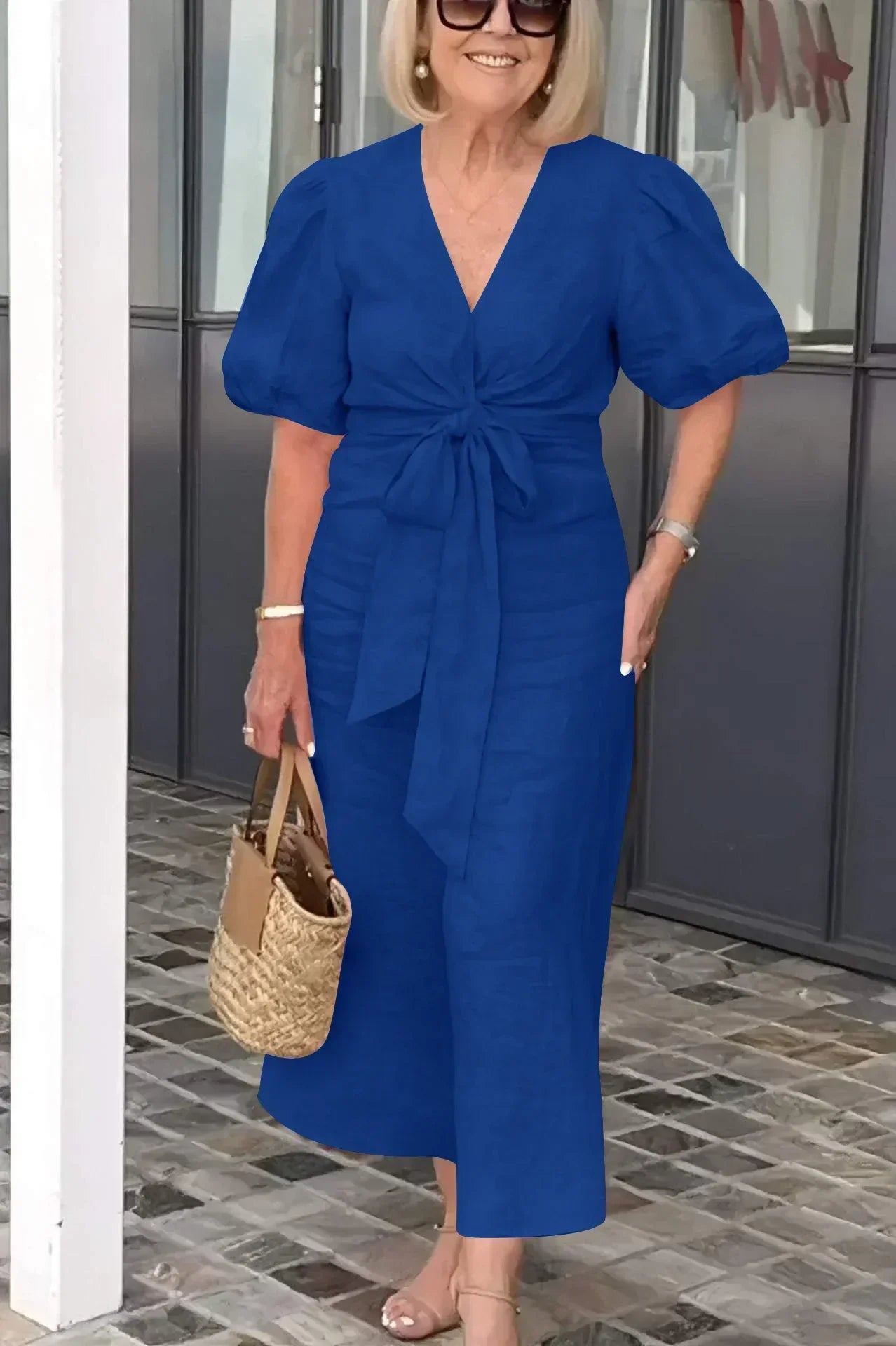 Lynora | Elegante V-Hals Midi Jurk