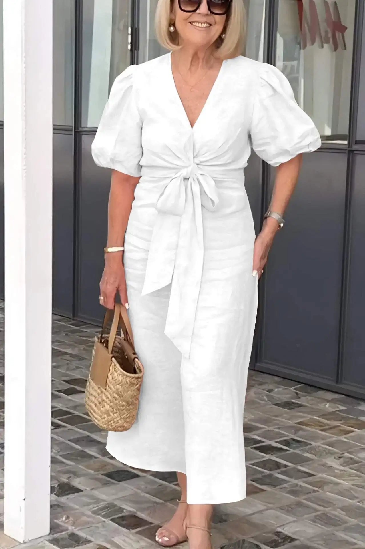 Lynora | Elegante V-Hals Midi Jurk