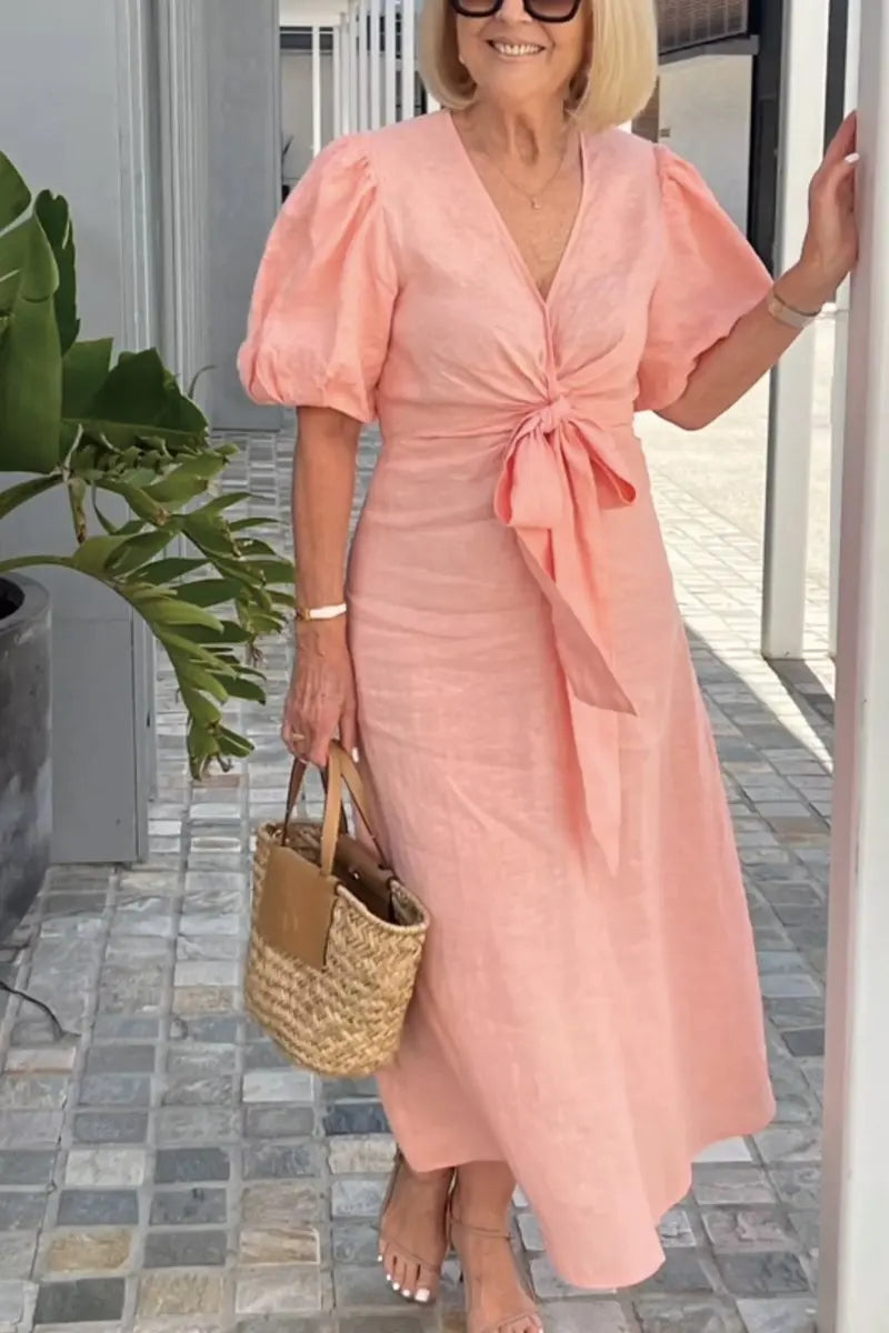 Lynora | Elegante V-Hals Midi Jurk