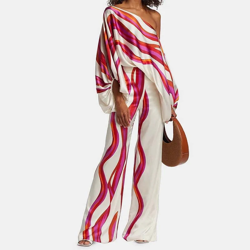 Golfprint Off-Shoulder Twee-Delige Set