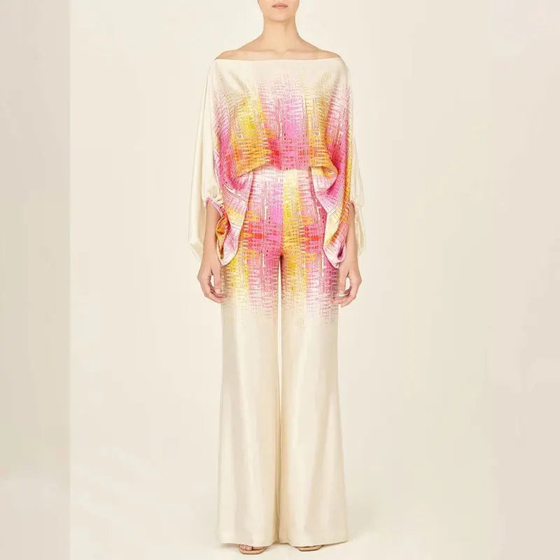 Golfprint Off-Shoulder Twee-Delige Set