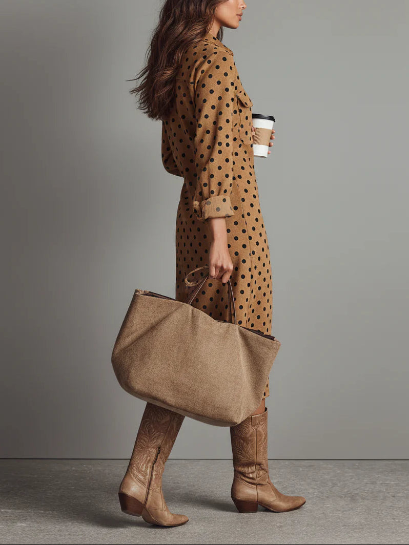 Rosalie™ | Midi Jurk met Stippen en Suèdelook