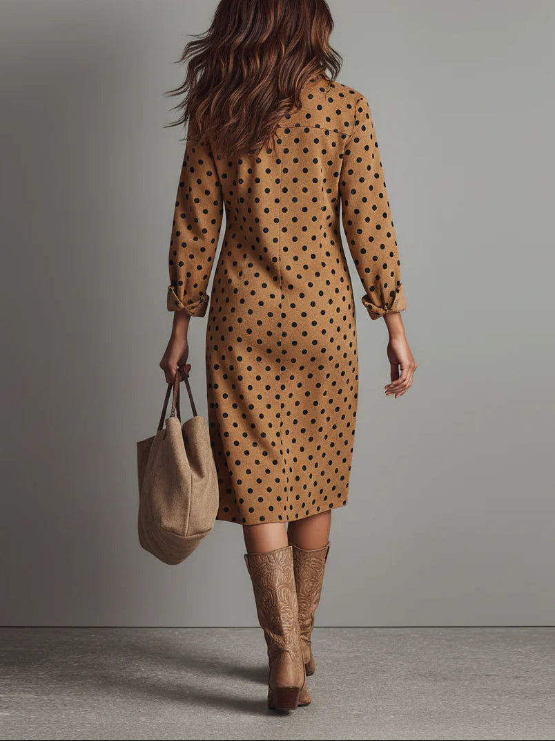 Rosalie™ | Midi Jurk met Stippen en Suèdelook