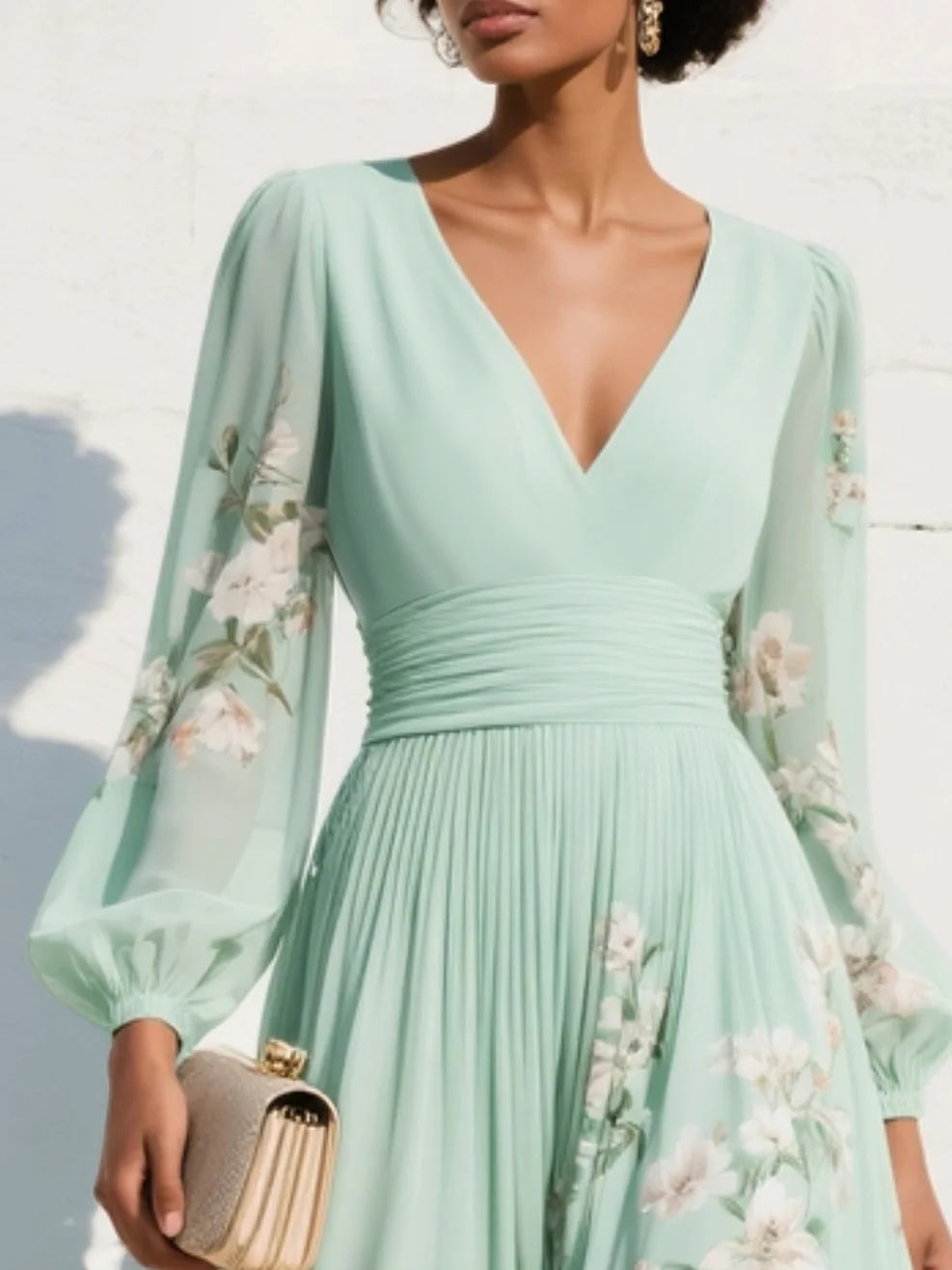 Mirelle™ | Lichtgroene Maxi Jurk met Plooien