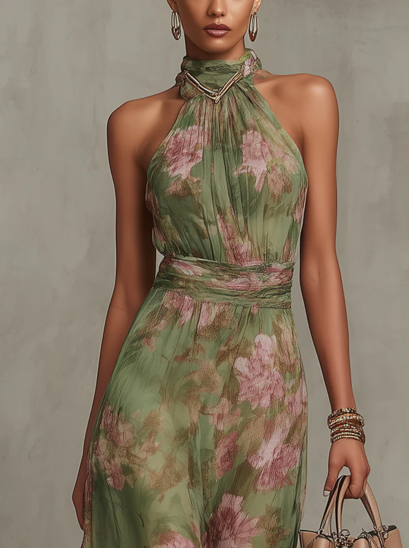 Livia | Maxi Halter Jurk met Bloemenprint