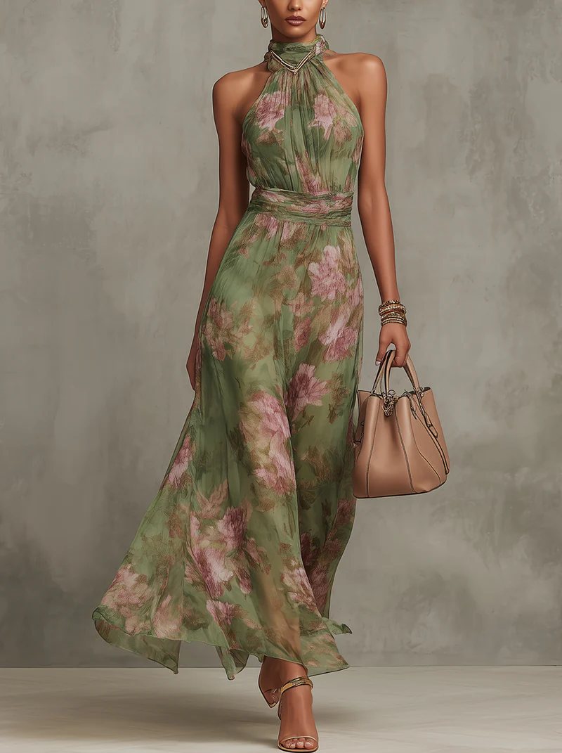 Livia | Maxi Halter Jurk met Bloemenprint