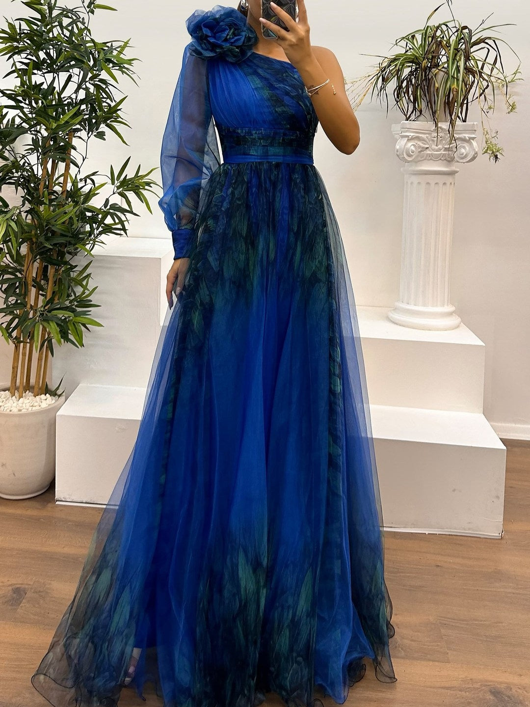 Élodie™ | One-Shoulder Maxi Jurk met Print