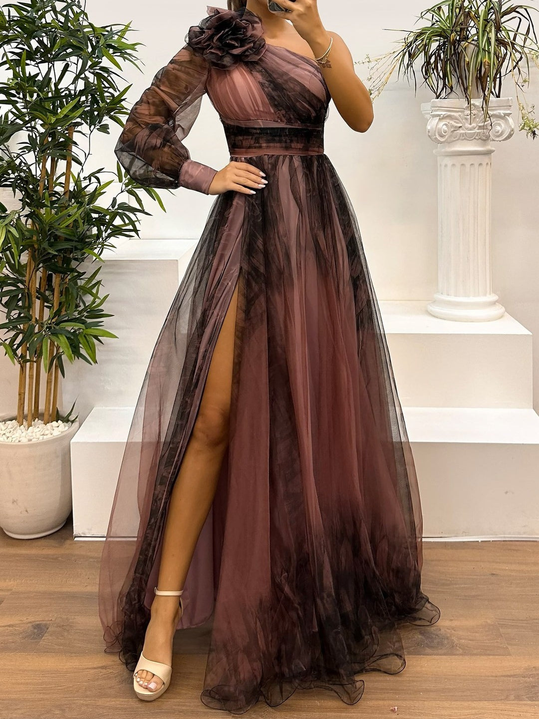 Élodie™ | One-Shoulder Maxi Jurk met Print