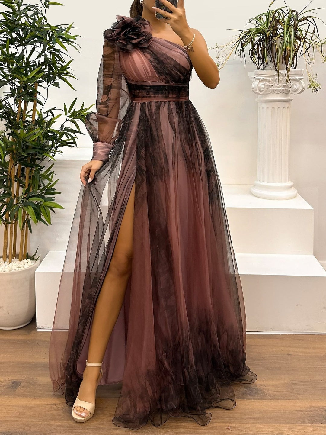 Élodie™ | One-Shoulder Maxi Jurk met Print