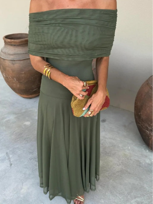 Noémie™ | Bruine One-Shoulder Maxi Jurk