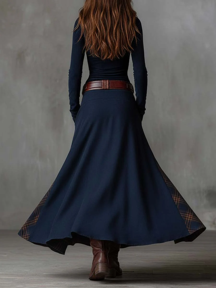 Martina · Lange vintage jurk van blauw navy