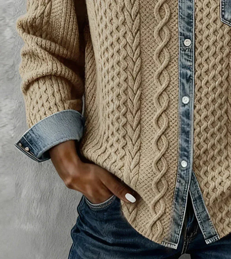 AMBRA - Trui in Patchwork met Denim Details