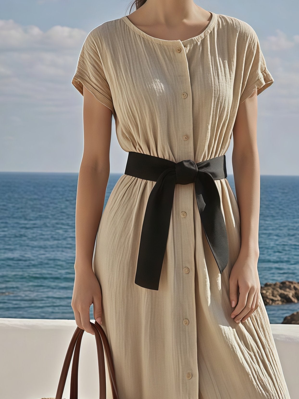 Women's Loose Cotton&Linen Round Neck Dress