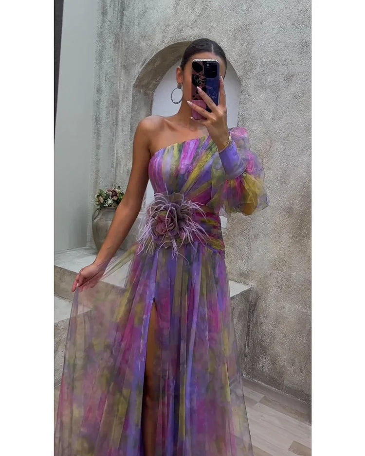 Orit™ | Asymmetrische Eén Mouw Split Jurk