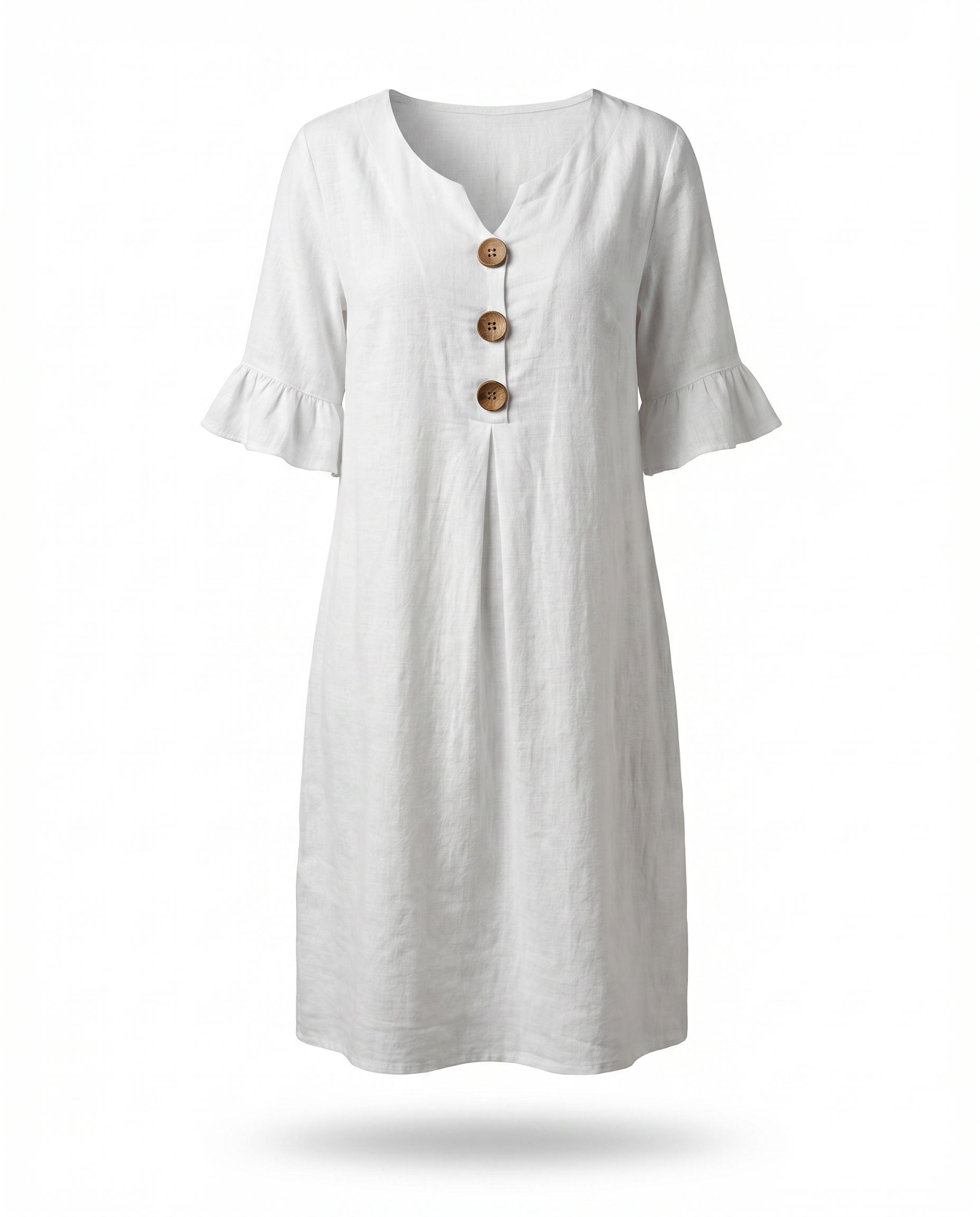 Midi-jurk met V-hals en knoopdetail