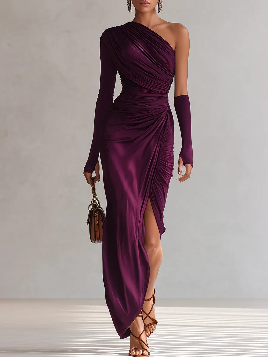 Amélie™ | Paarse One-Shoulder Maxi Jurk
