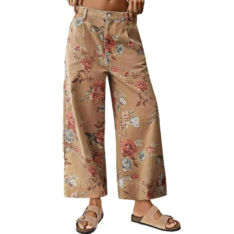 Bloemen Wijde Pijpen Hoge Taille Casual Broek