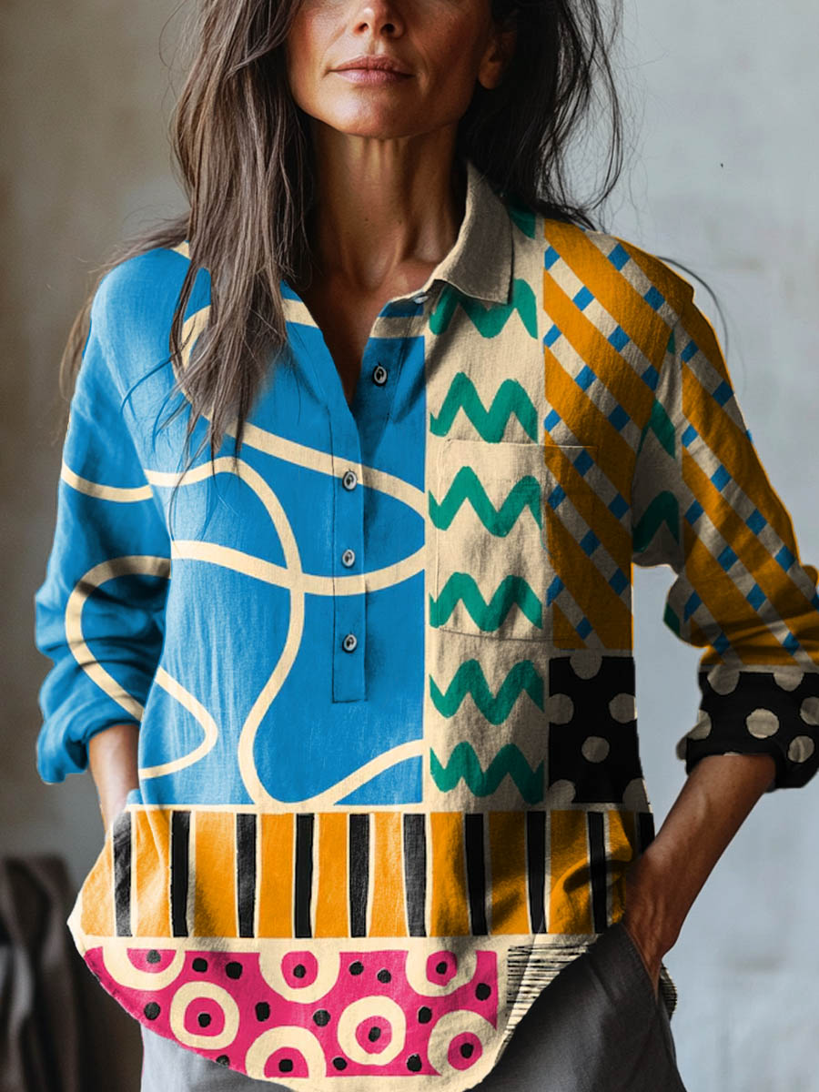 Nicoletta – Linnen blouse met print