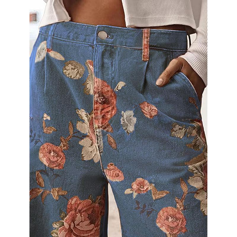 Bloemen Wijde Pijpen Hoge Taille Casual Broek