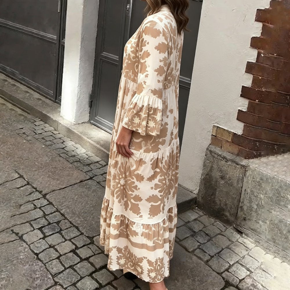 Aantrekkelijke V-hals Maxi Jurk met 3/4 Mouwen