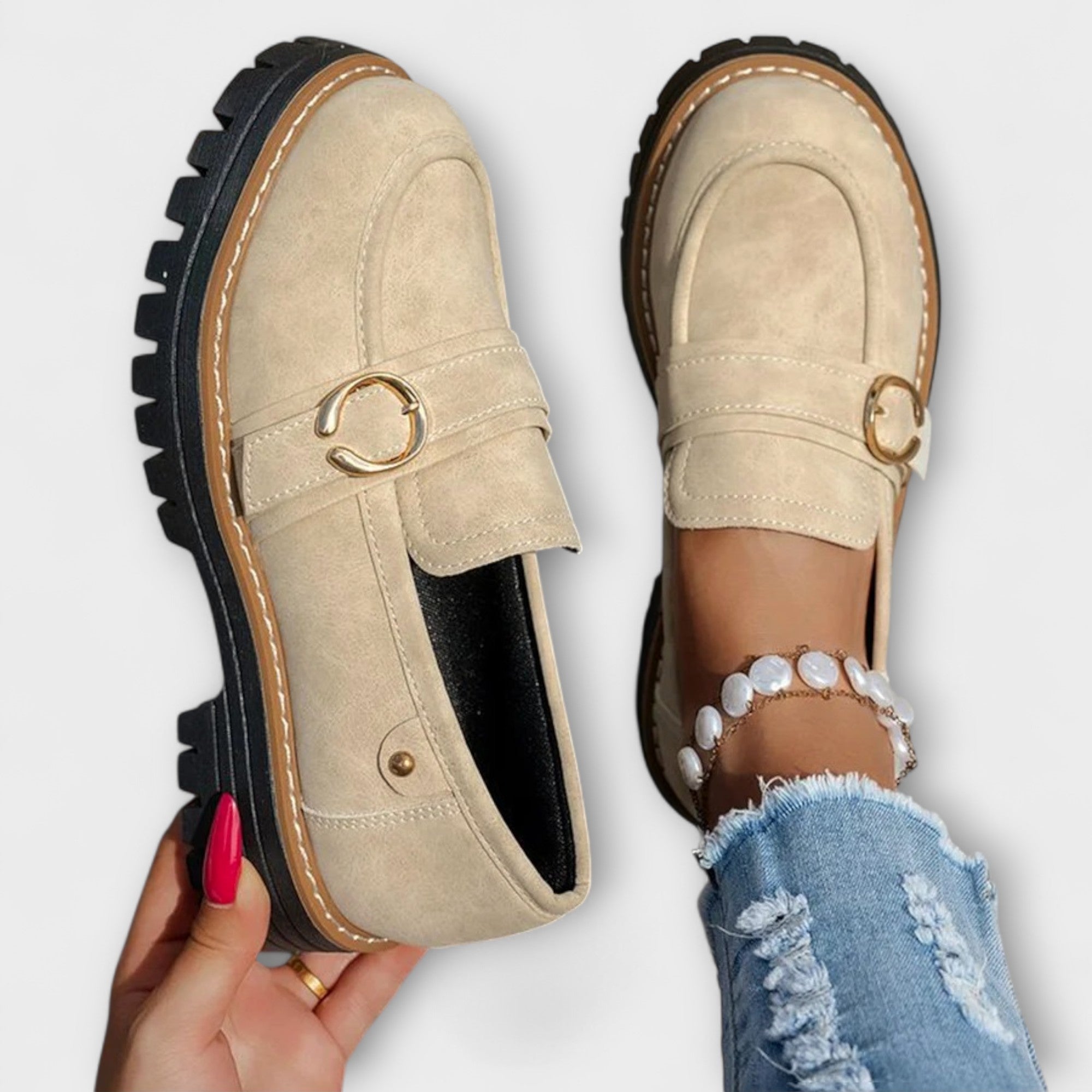 Lora™ | Casual Mocassins met Ronde Neus