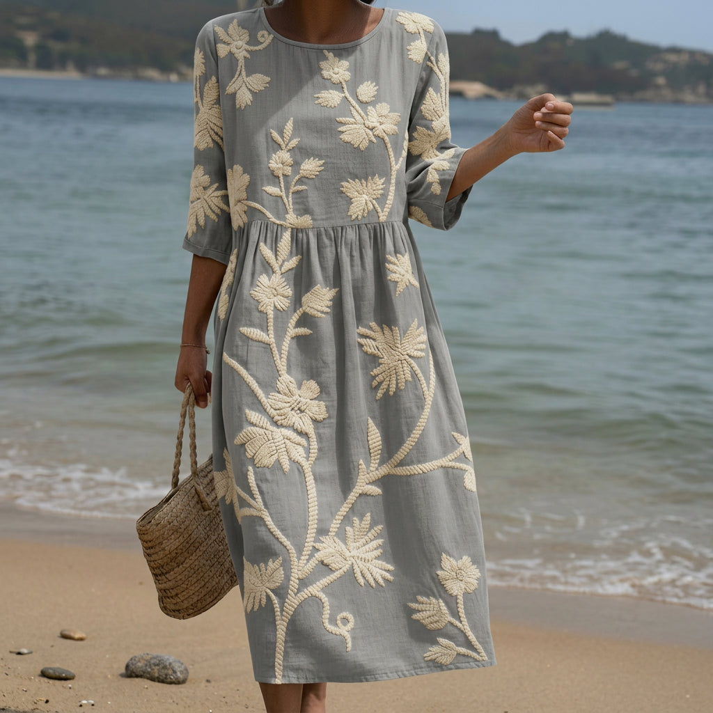 Ana - Midi-jurk met Planten- en Bloemenprint