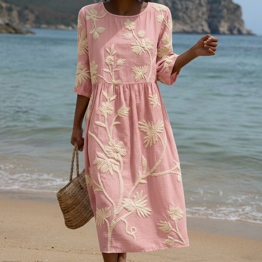 Paula - Midi Jurk met Planten- en Bloemenprint