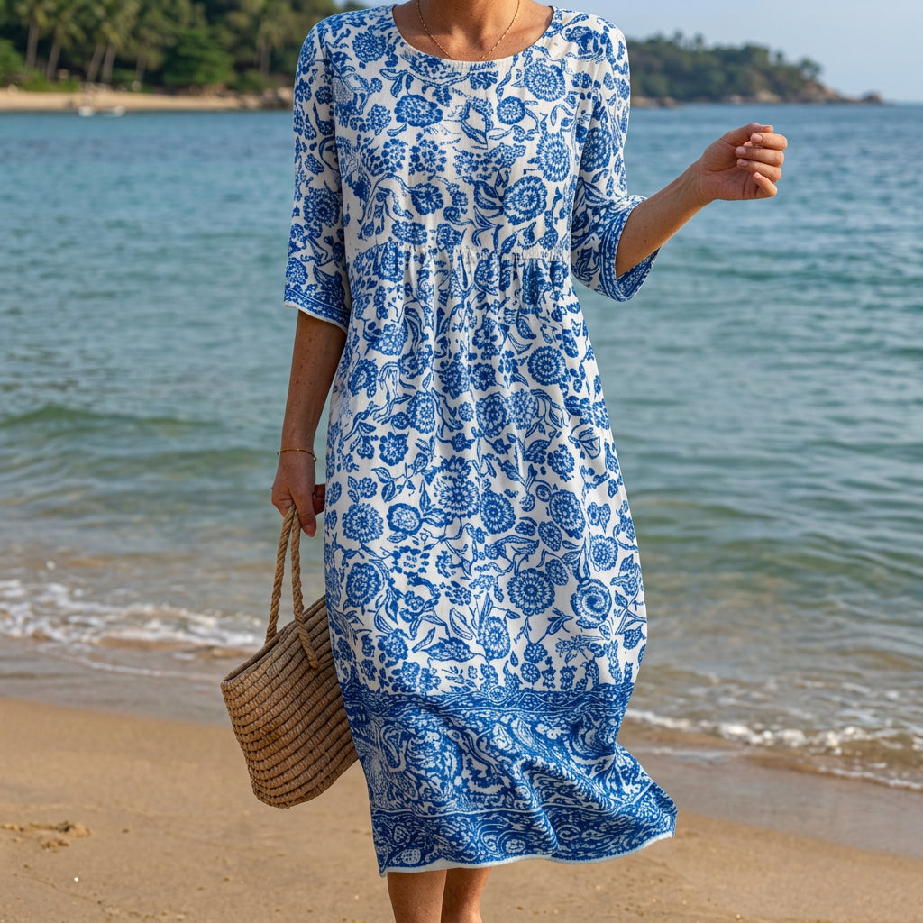 Liana - Maxi Jurk met Ronde Hals en Print