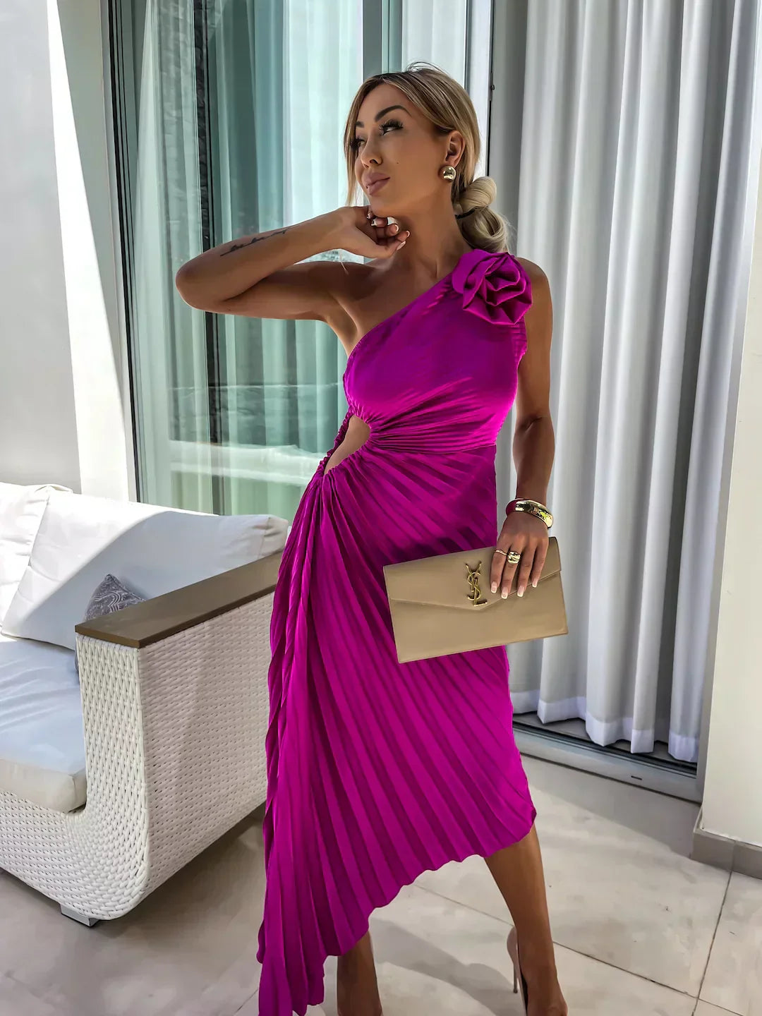 Eya™ | Elegante Bloemen Eén-Schouder Maxi Jurk