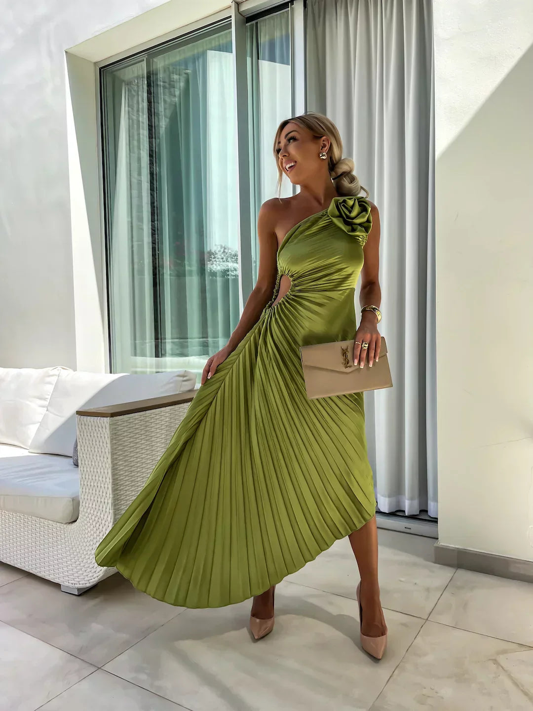 Eya™ | Elegante Bloemen Eén-Schouder Maxi Jurk