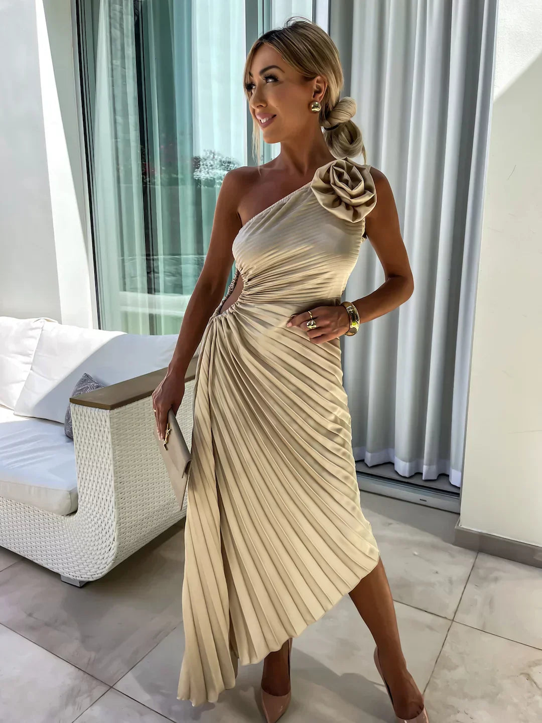 Eya™ | Elegante Bloemen Eén-Schouder Maxi Jurk