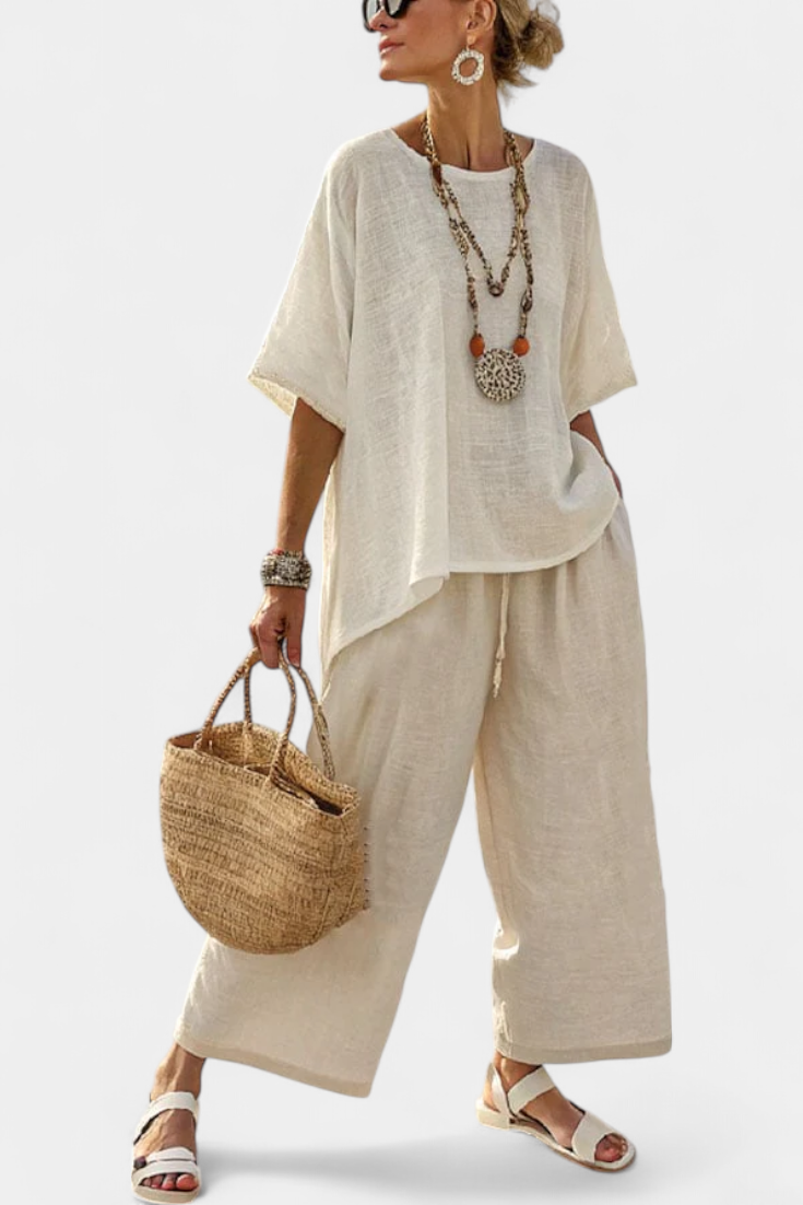 Drevon | Minimalistische Comfortabele Blouse en Wijde Broek