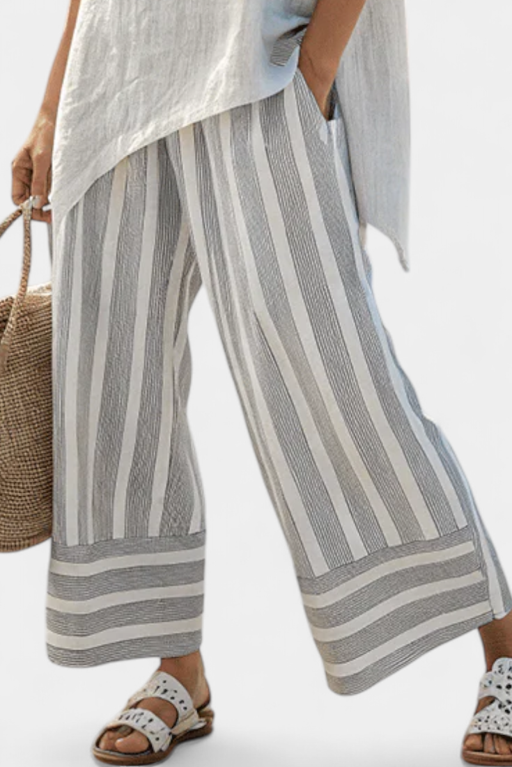 Talvora | Elegante Asymmetrische Blouse en Gestreepte Broek