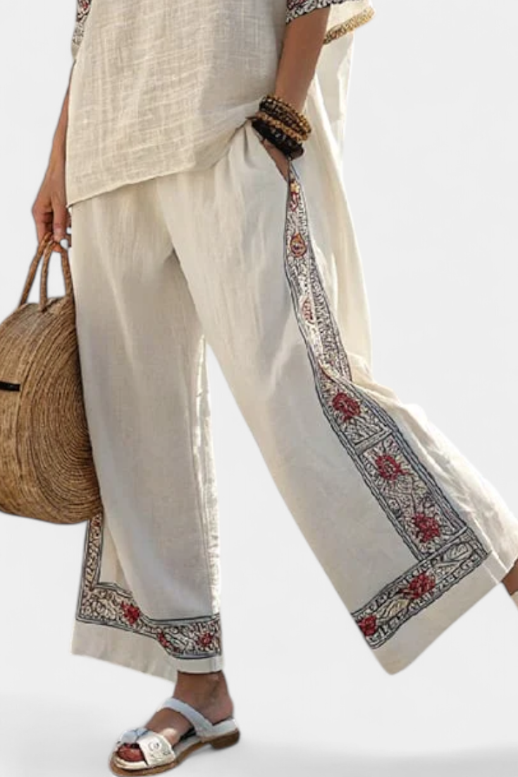 Tameric | Geborduurde Ruwe Blouse en Wijde Broek