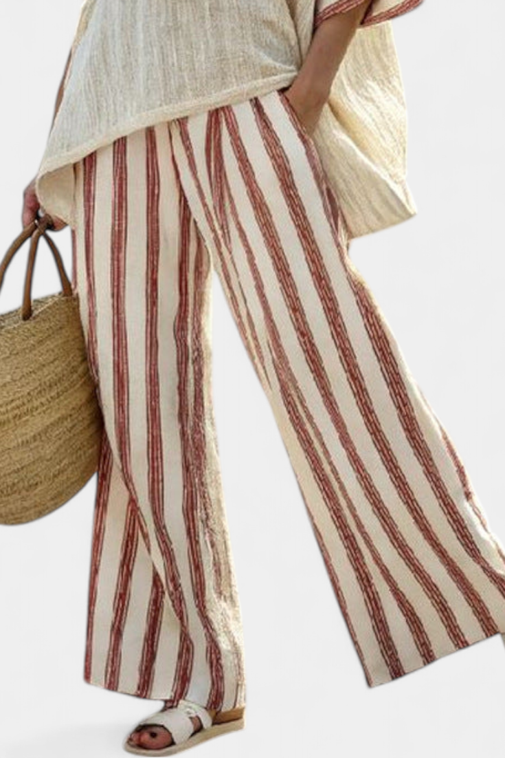 Braelith | Top Striato Rustico Elegante en Linnen Crème Broek