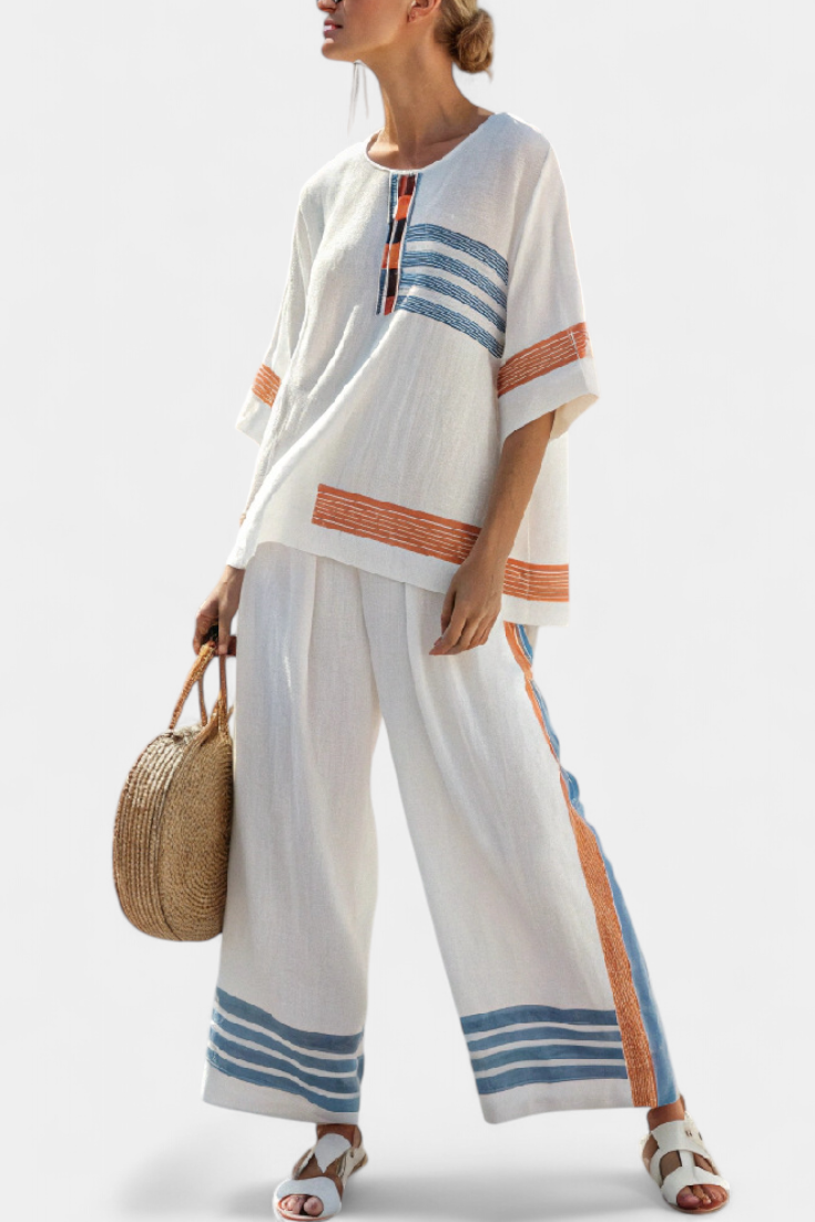 Marcellin | Top en Blauwe-ORANJE Gestreepte Broek