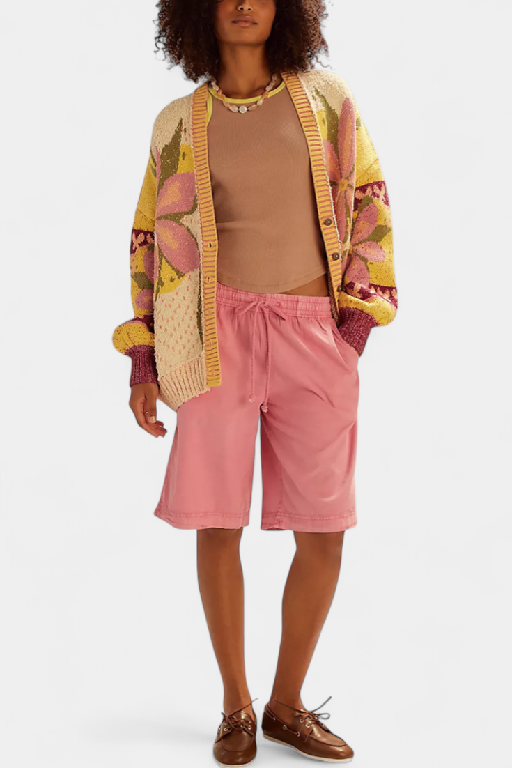Casey | Gebreide Cardigan met Bloemenpatroon en Losse Pasvorm
