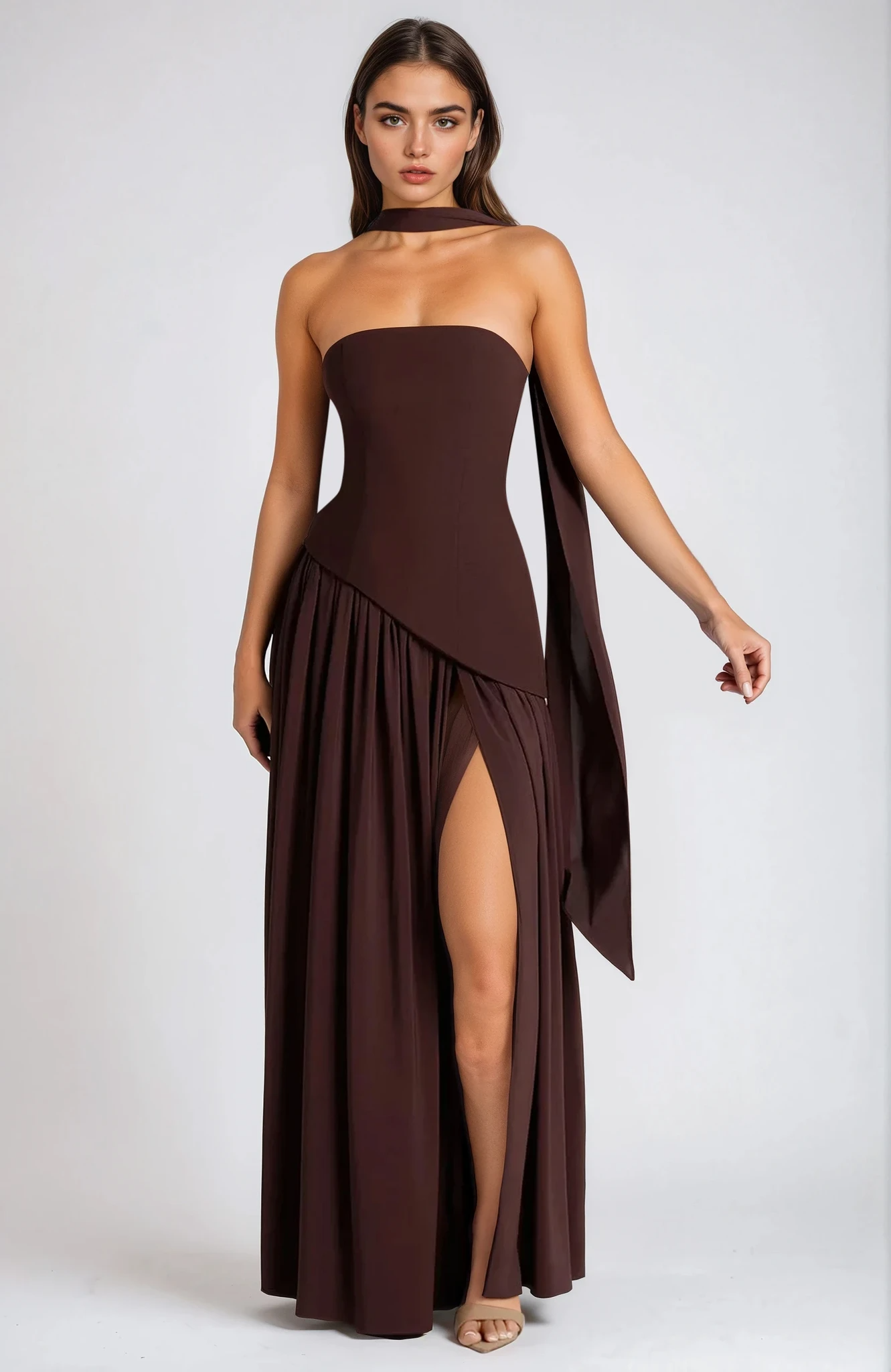 ADRIANA | LANG ASYMMETRISCH JURK MET OPENING