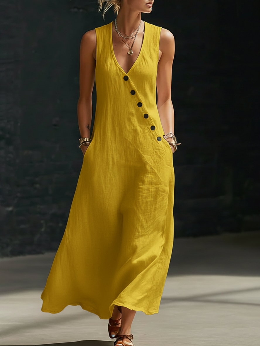 Graziella™ – Maxi-jurk met Knopen en V-hals
