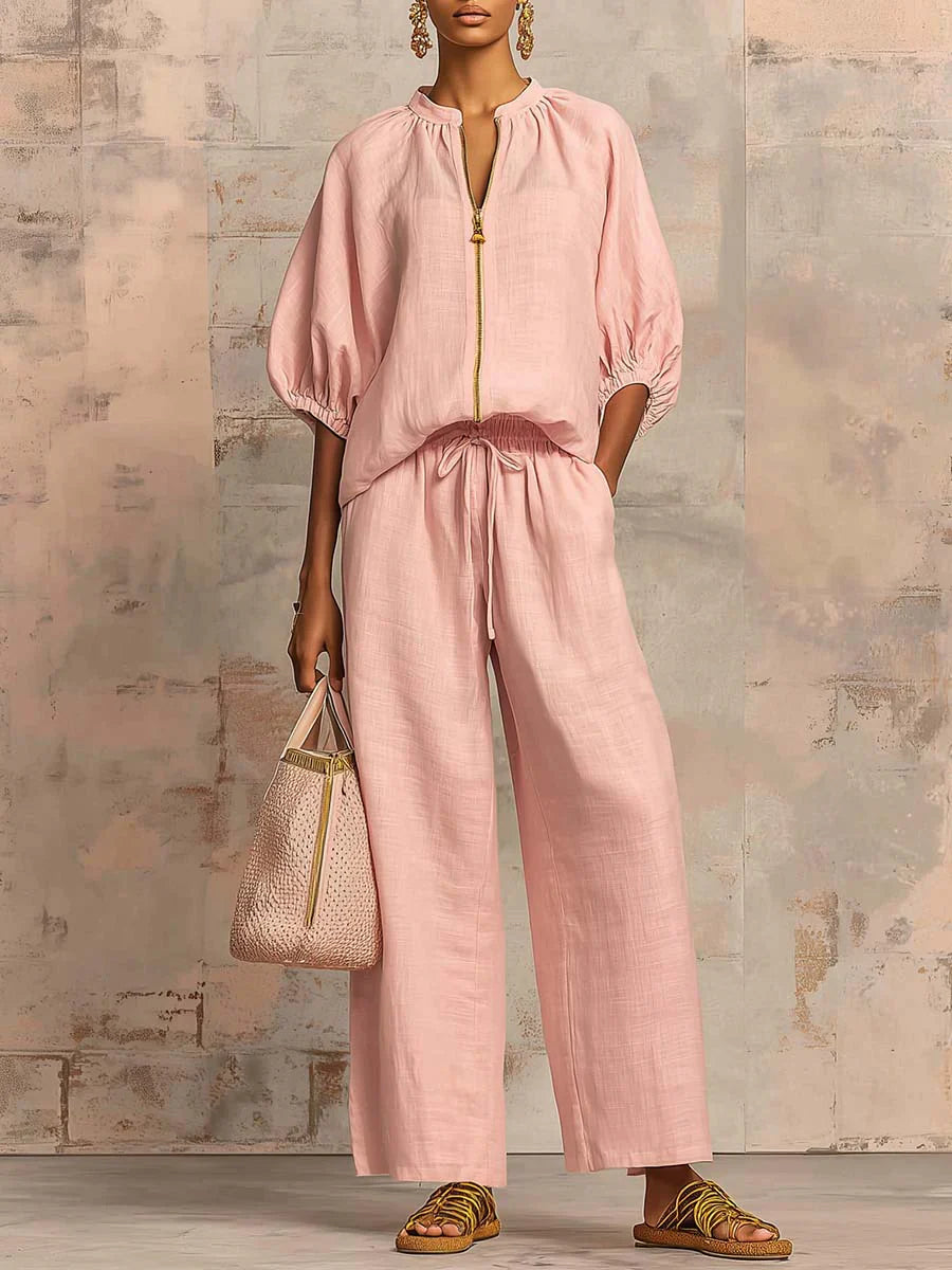 Alba | Conjunto de dos piezas en lino y algodón: Camisa de estilo relajado y pantalón de pernera ancha