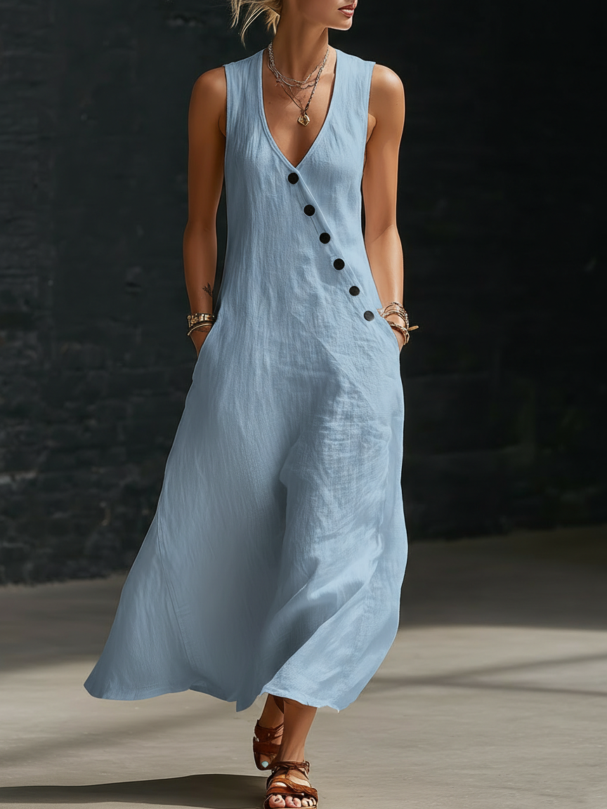Graziella™ – Maxi-jurk met Knopen en V-hals